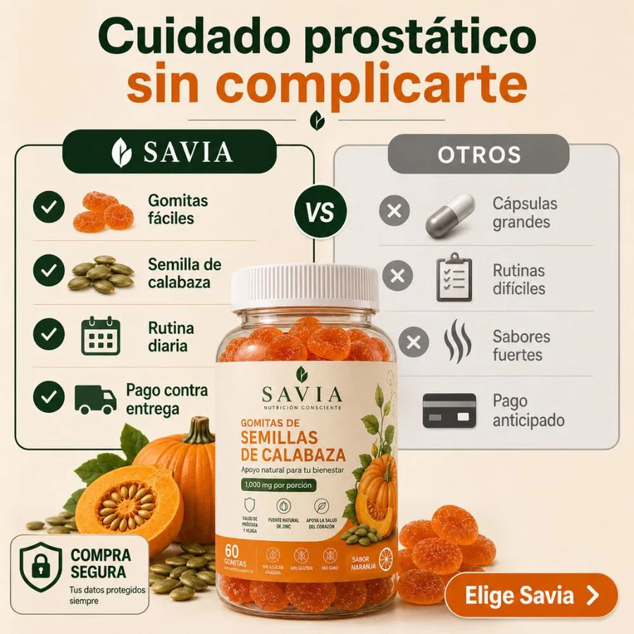 Savia — Gomitas de Semilla de Calabaza para Próstata